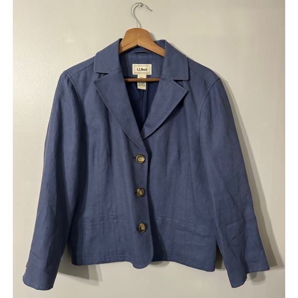 L.L. Bean Jackets & Blazers - L.L.Bean Blazer Women's Blue 100% Linen Size 14 Button Up Jacket Classic